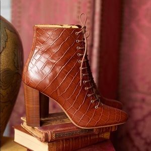 Sezane Alicia Brown Tan Leather Lace Up Boots 36 36.5 37